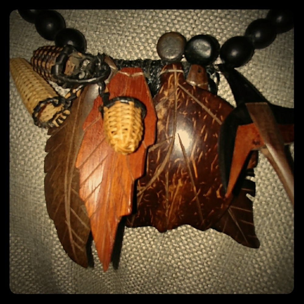 A wood beaded necklace